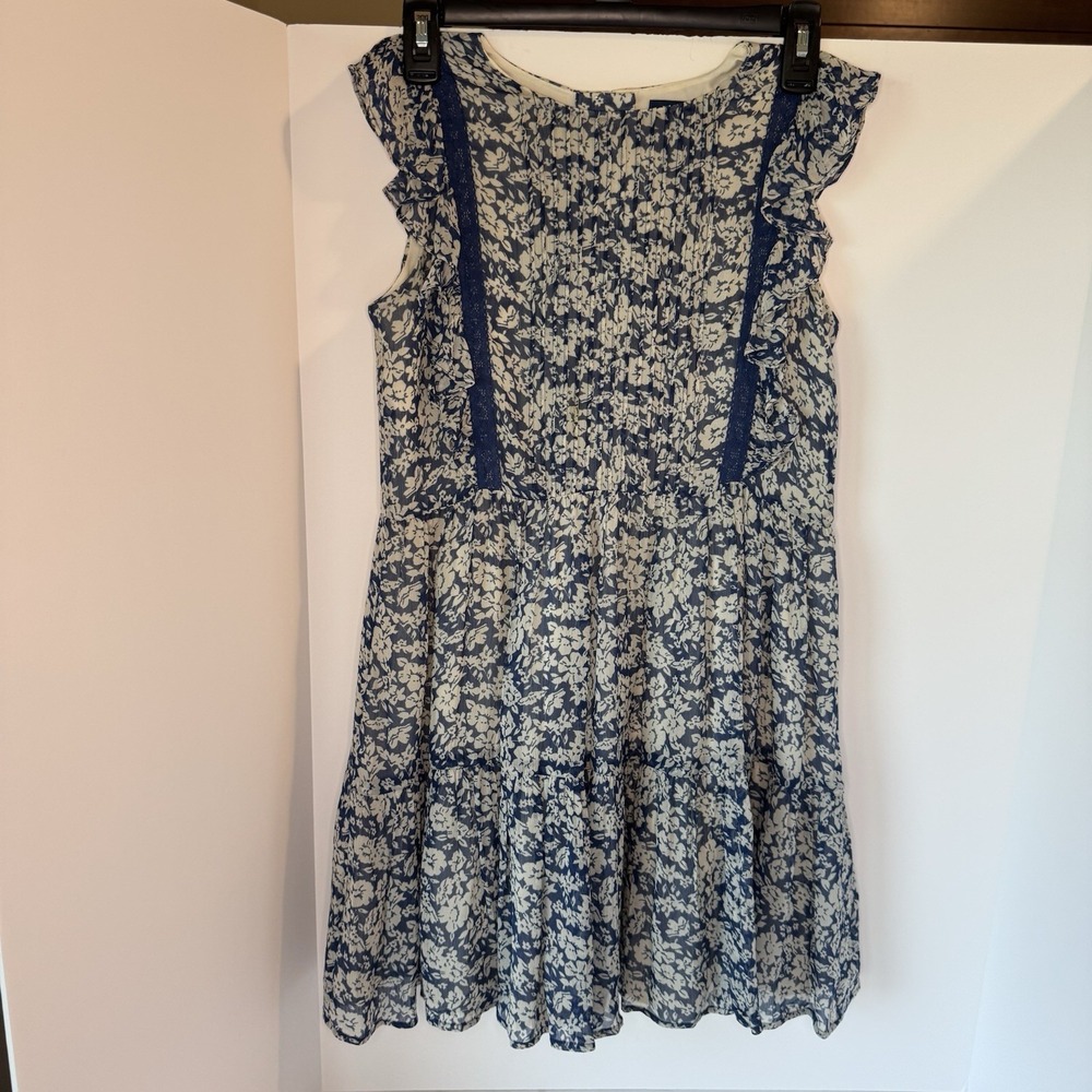 Polo Ralph Lauren Blue White Floral‎ Prarie Ruffle Summer Dress Girls Size 12